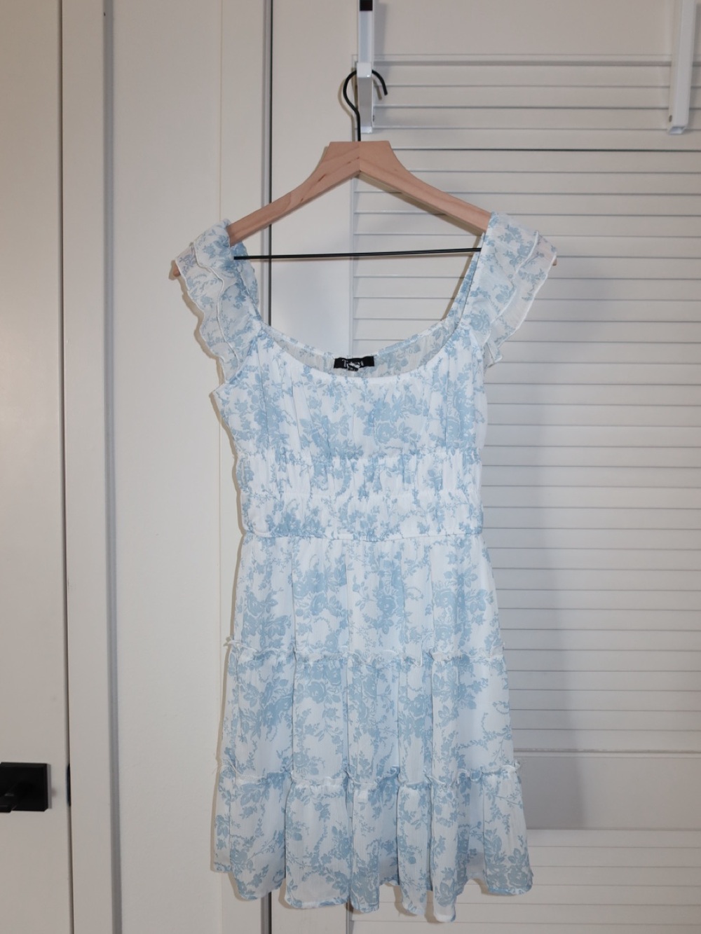 Trixxi Light Blue Floral Ruffle Mini Dress